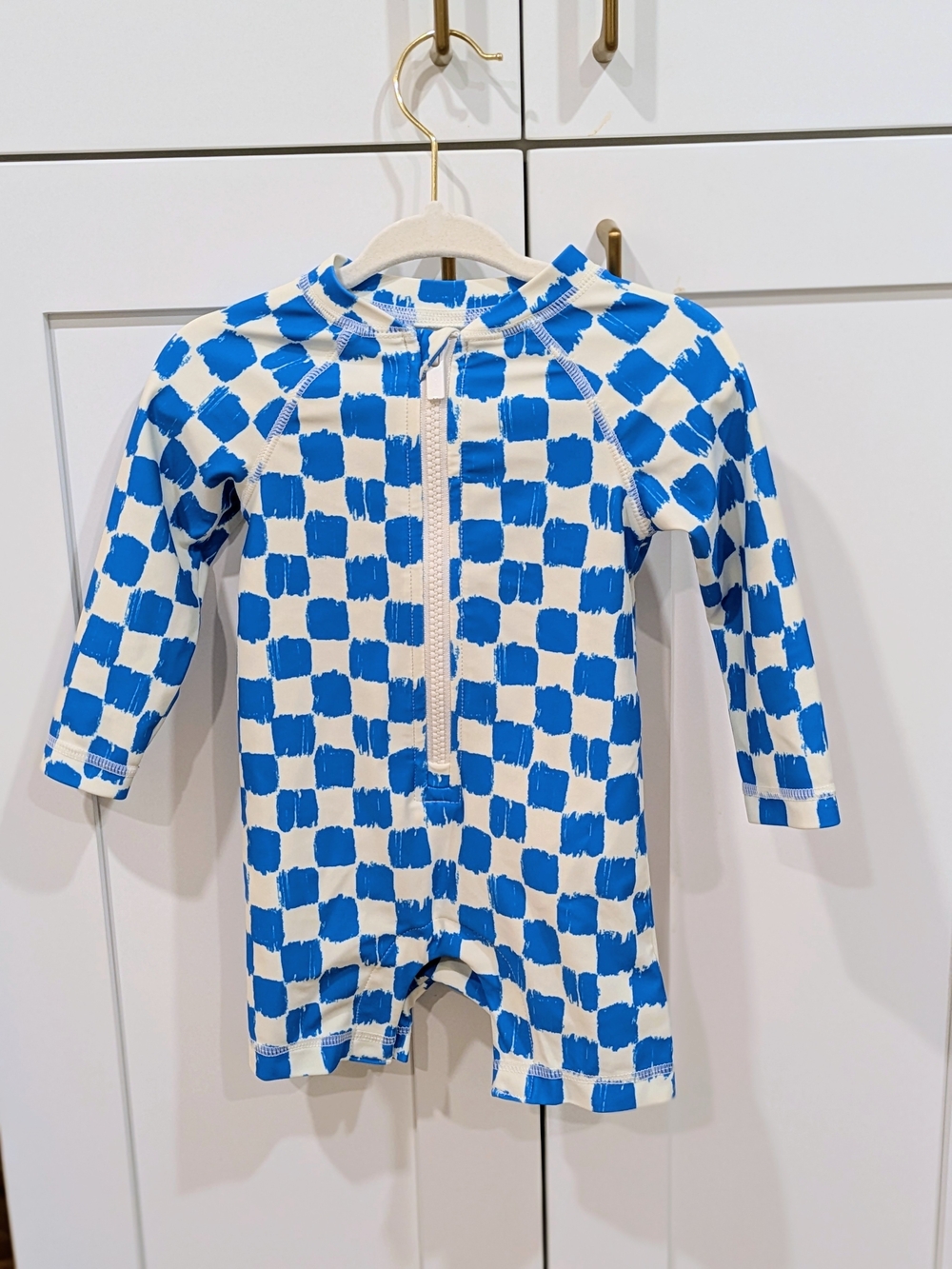 Blue Check One-Piece Rashguard Swimsuit for Baby